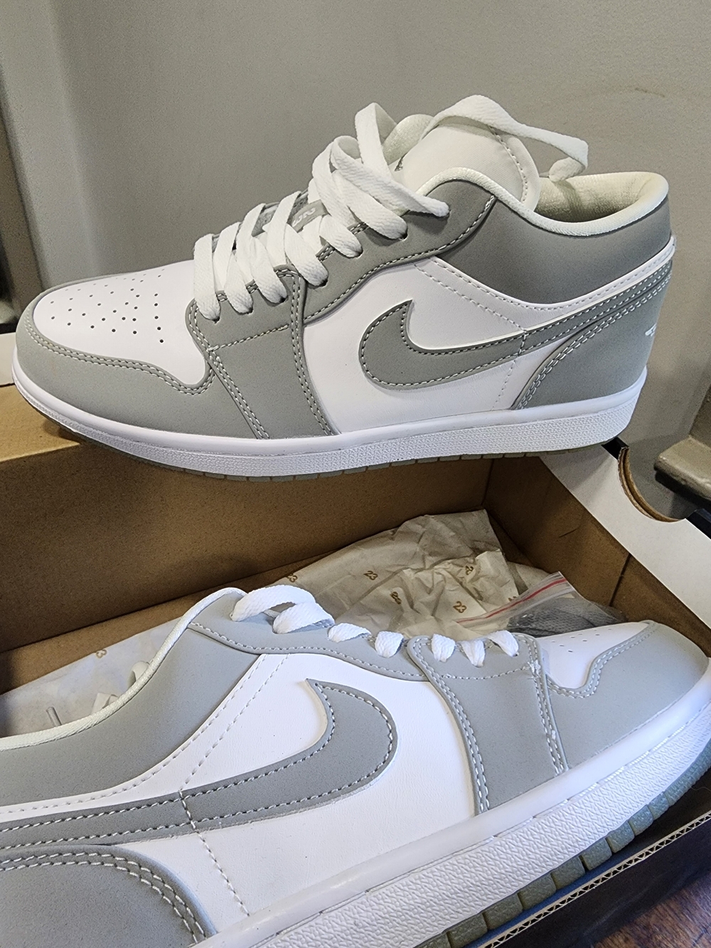 Women's Nike Air Jordan 1 Low Top Sneakers in White Wolf Gray - Picture 2 of 4